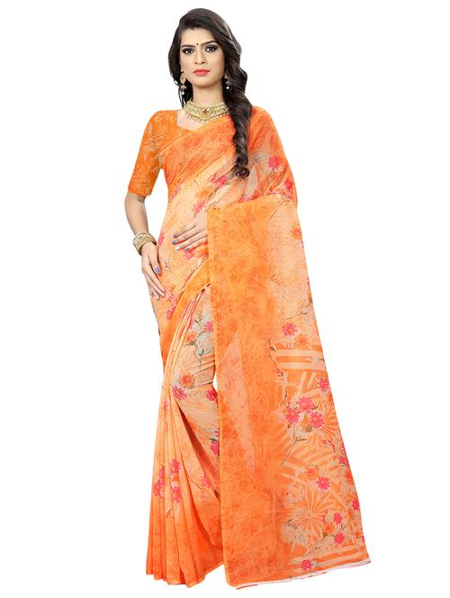 floral printed saree with blouse - 16991670 - Very Small Image - 1
