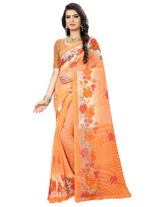 floral printed saree with blouse - 16991676 - Very Small Image - 1