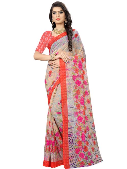 floral printed saree with blouse - 16991690 - Very Small Image - 1