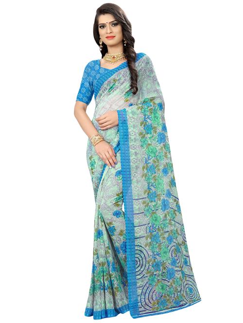 floral printed saree with blouse - 16991692 - Very Small Image - 1