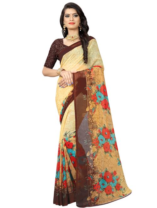 floral printed saree with blouse - 16991698 - Very Small Image - 1