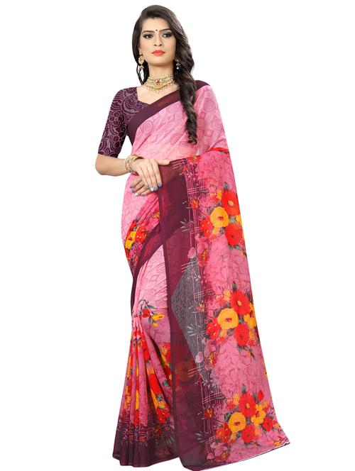 floral printed saree with blouse - 16991699 - Very Small Image - 1