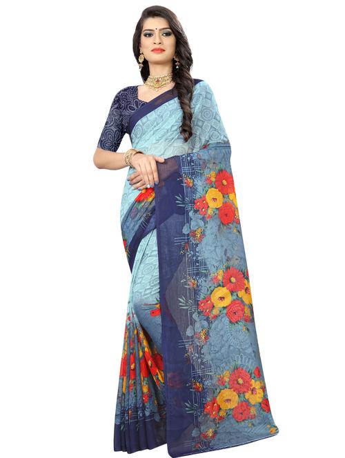 floral printed saree with blouse - 16991700 - Very Small Image - 1