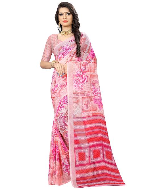 floral printed saree with blouse - 16991701 - Very Small Image - 1