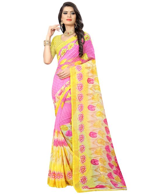 floral printed saree with blouse - 16991710 - Very Small Image - 1