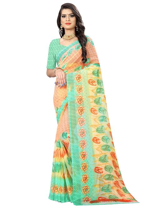floral printed saree with blouse - 16991712 - Very Small Image - 1