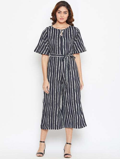 tie front striped full leg jumpsuit - 16992217 - Very Small Image - 1