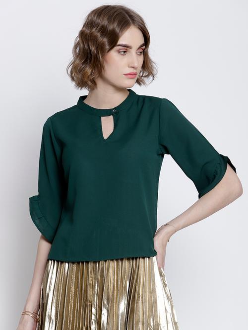 mandarin neck solid top - 16992427 - Very Small Image - 1
