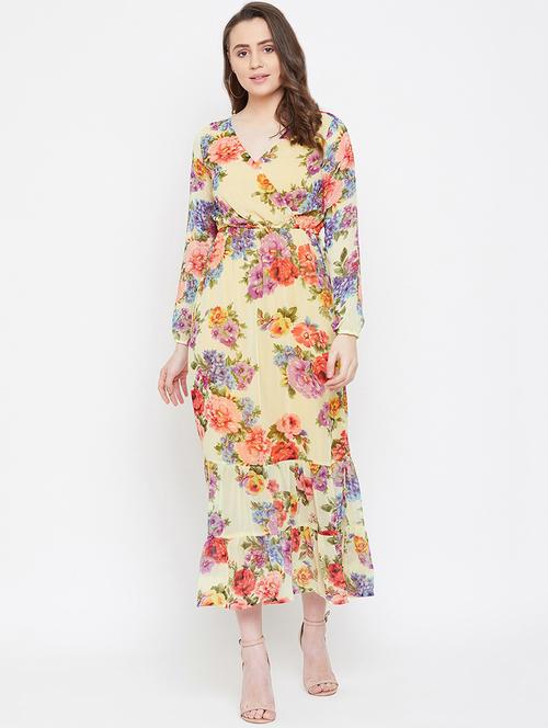 yellow georgette aline dress - 16992652 - Very Small Image - 1