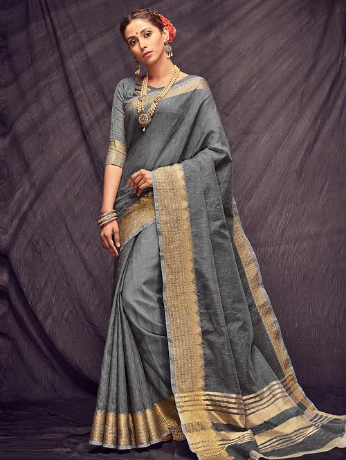 solid bordered saree with blouse - 16992837 - Very Small Image - 1