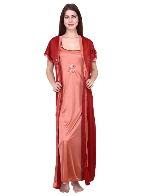 embroidered detail robe with nighty set - 16993036 - Very Small Image - 1