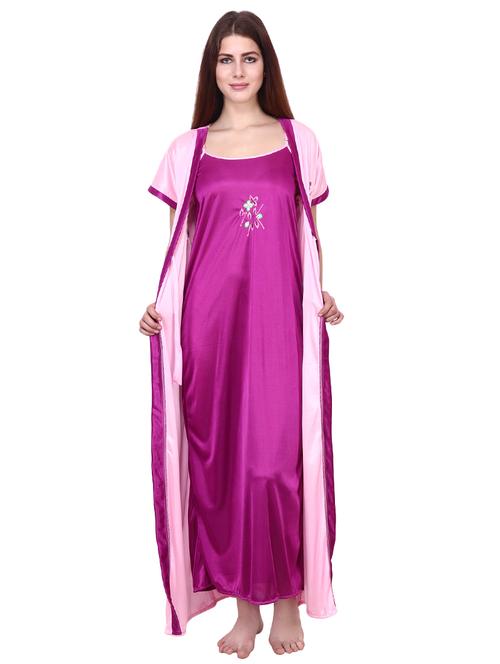 embroidered detail robe with nighty set - 16993038 - Very Small Image - 1