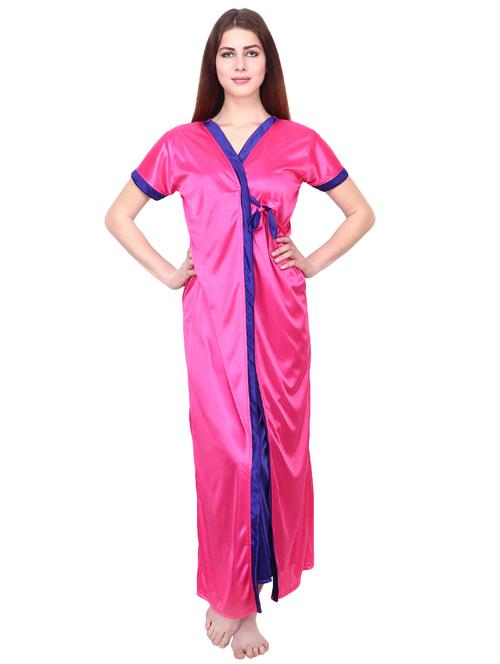 embroidered detail robe with nighty set - 16993039 - Very Small Image - 1