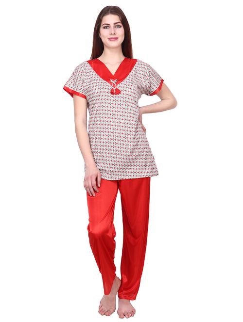 v-neck top with pajama nightwear set - 16993048 - Very Small Image - 1