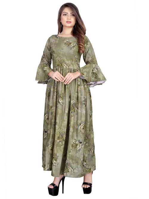 floral print flared ethnic dress - 16993128 - Very Small Image - 1