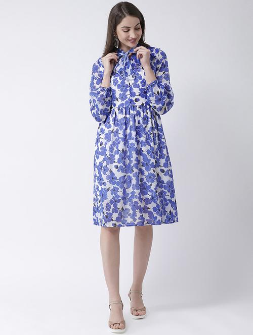 tie front floral flared dress - 16995781 - Very Small Image - 1
