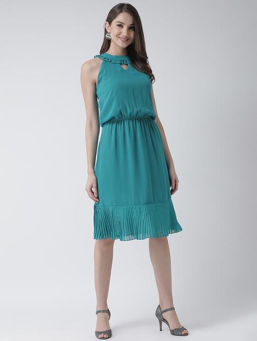 halter neck blouson waist a-line dress - 16995811 - Very Small Image - 1