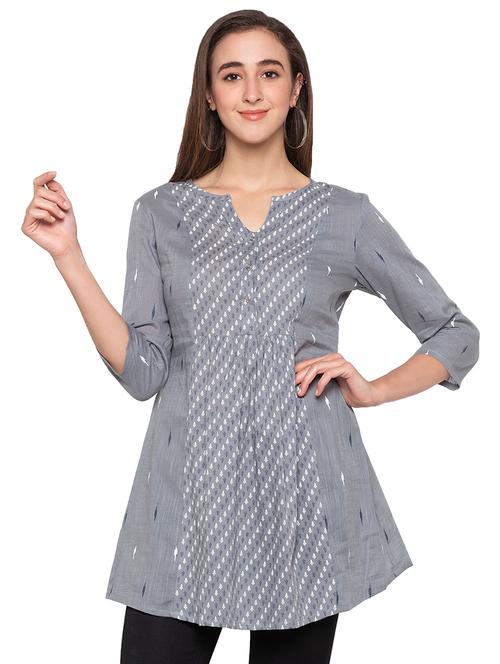 mandarin neck printed a-line tunic - 16995852 - Very Small Image - 1