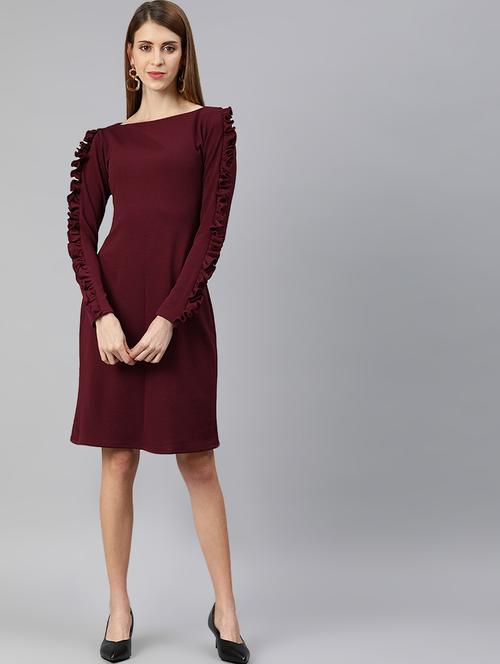 boat neck frill detail sheath dress - 16995912 - Very Small Image - 1