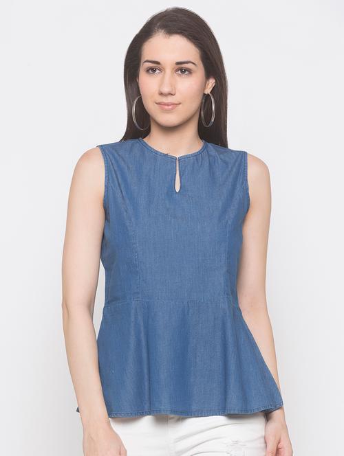 key hole neck peplum top - 16996621 - Very Small Image - 1