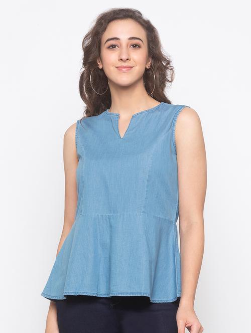 notch neck peplum top - 16996622 - Very Small Image - 1