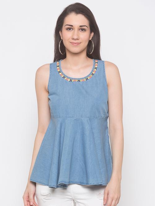 embroidered detail peplum top - 16996645 - Very Small Image - 1