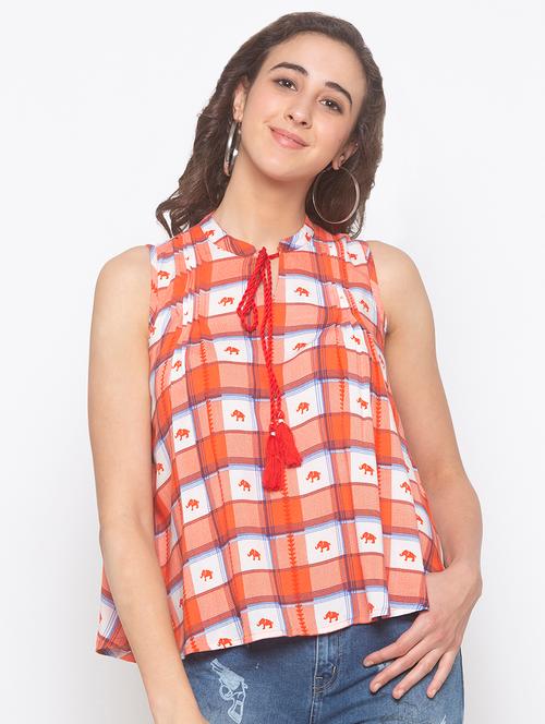 tie up neck checkered top - 16996654 - Very Small Image - 1
