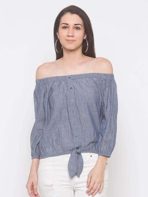 tie front off shoulder top - 16996664 - Very Small Image - 1