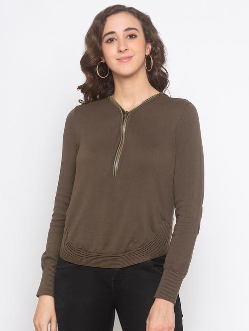 zip up neck ribbed top - 16996689 - Very Small Image - 1