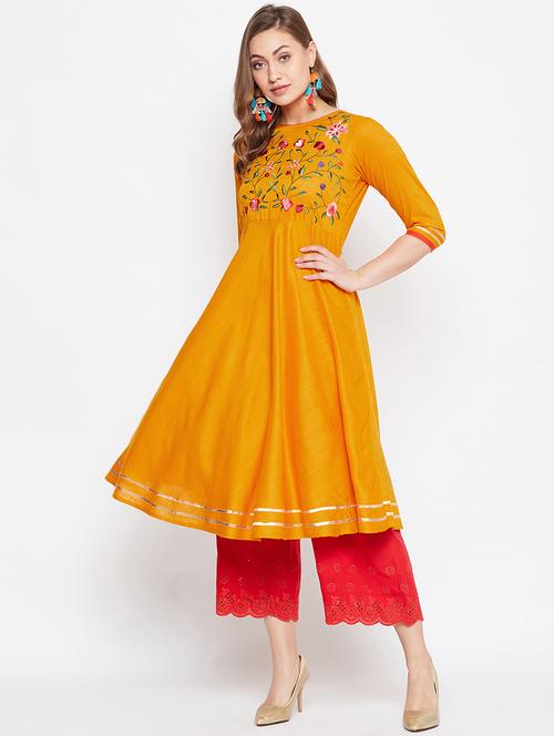yoke embroidered flared kurta - 16997188 - Very Small Image - 1