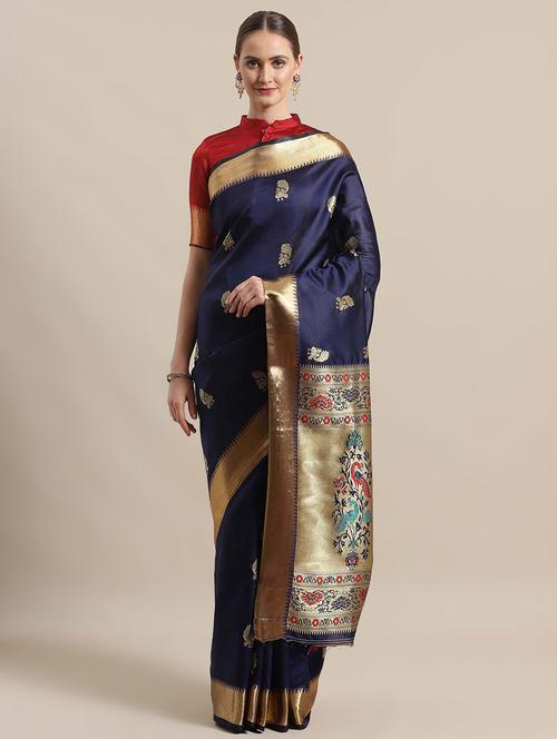 conversational banarasi saree with blouse - 16998087 - Very Small Image - 1