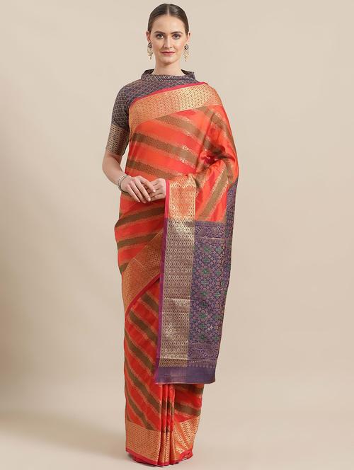striped banarasi saree with blouse - 16998100 - Very Small Image - 1