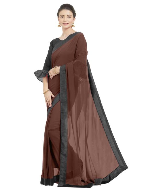solid bordered saree with blouse - 16998294 - Very Small Image - 1