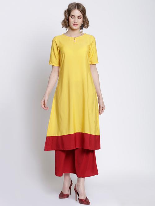 solid hem contrast a-line kurta - 16998805 - Very Small Image - 1