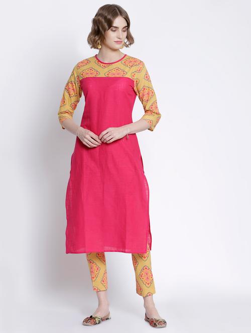 contrast yoke straight kurta - 16998821 - Very Small Image - 1