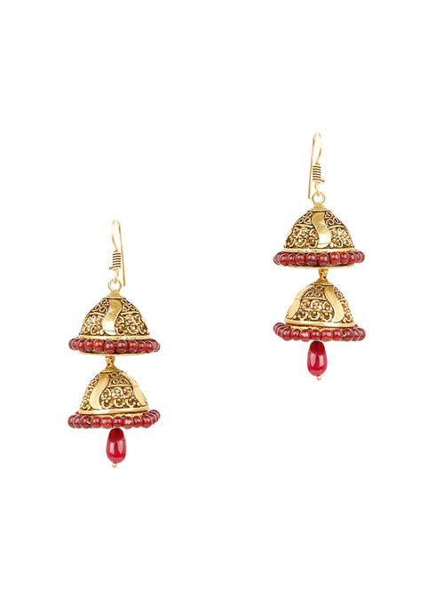 gold brass jhumka earring - 16999958 - Very Small Image - 1