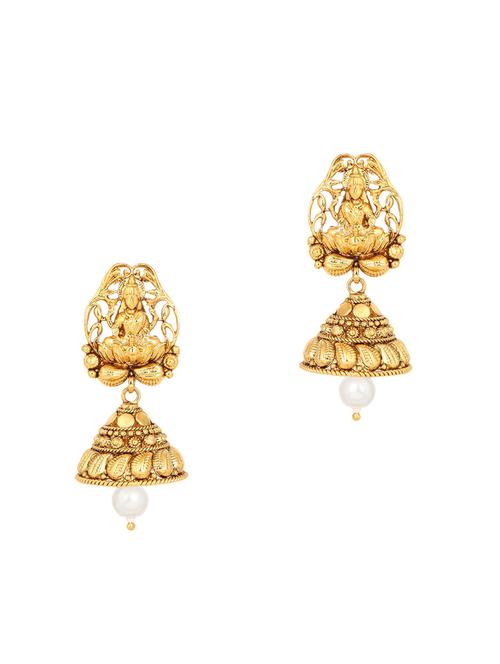 gold brass jhumka earring - 16999970 - Very Small Image - 1