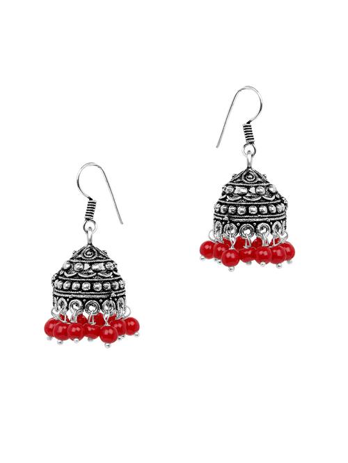 red brass jhumka earring - 16999980 - Very Small Image - 1