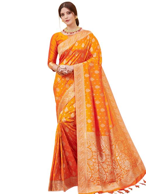 ethnic motif woven saree with blouse - 17000004 - Very Small Image - 1