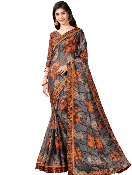 floral printed saree with blouse - 17000017 - Very Small Image - 1