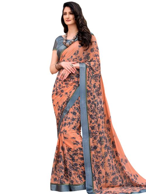 floral printed saree with blouse - 17000050 - Very Small Image - 1