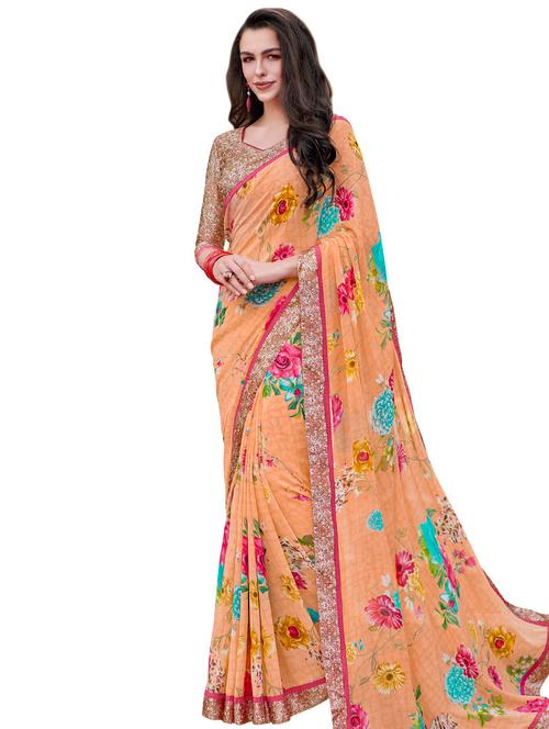 floral printed saree with blouse - 17000054 - Very Small Image - 1