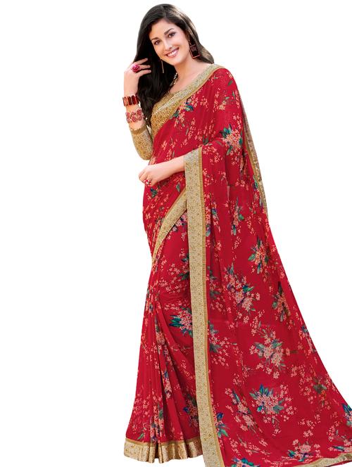 floral printed saree with blouse - 17000059 - Very Small Image - 1