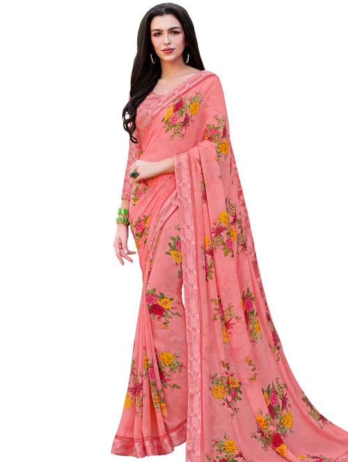 floral printed saree with blouse - 17000060 - Very Small Image - 1