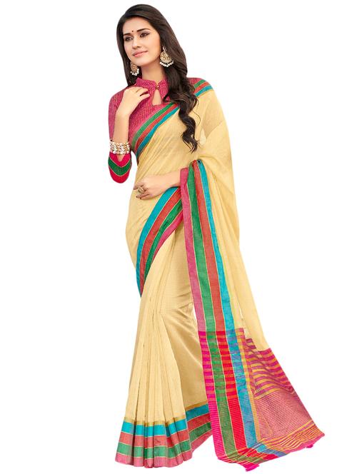 solid bordered saree with blouse - 17000076 - Very Small Image - 1