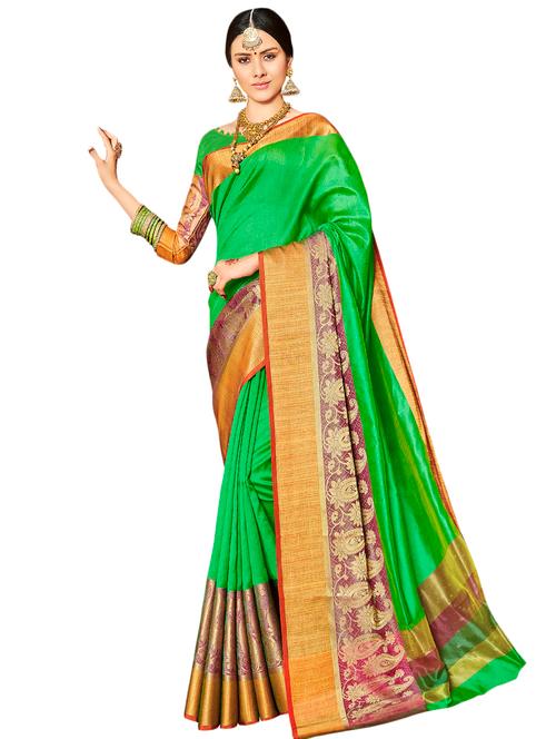 solid bordered saree with blouse - 17000105 - Very Small Image - 1