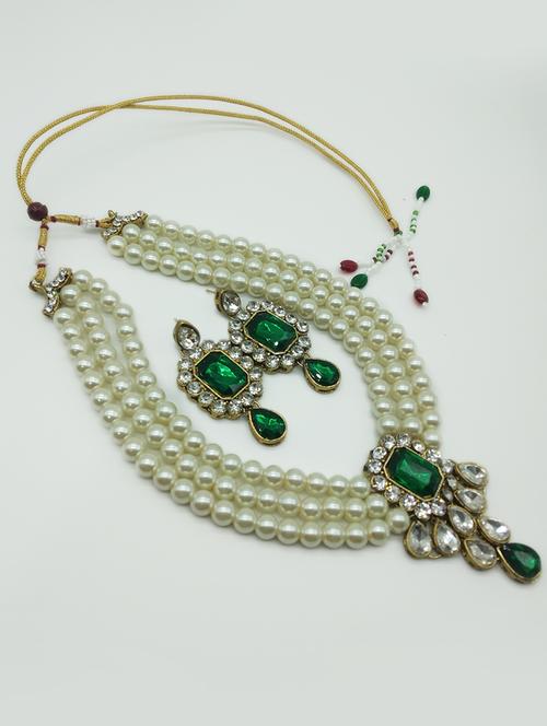 green gold plated necklaces and earring - 17000349 - Very Small Image - 1
