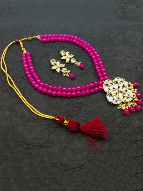 pink gold plated necklaces and earring - 17000445 - Very Small Image - 1