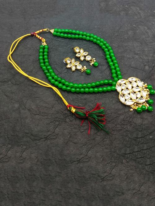 green gold plated necklaces and earring - 17000446 - Very Small Image - 1