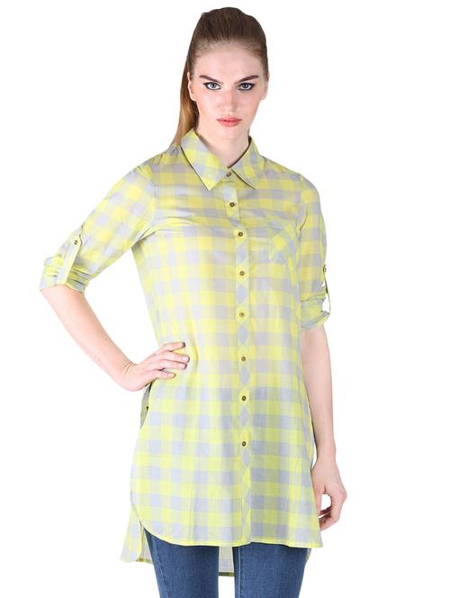 roll up sleeved checkered tunic - 17001209 - Very Small Image - 1